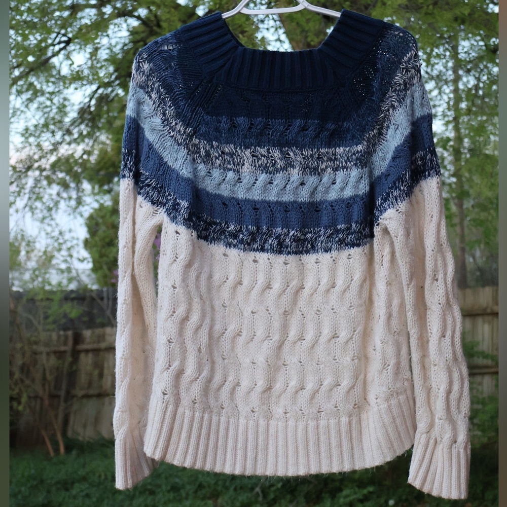 Women's Blue and Cream Sweater